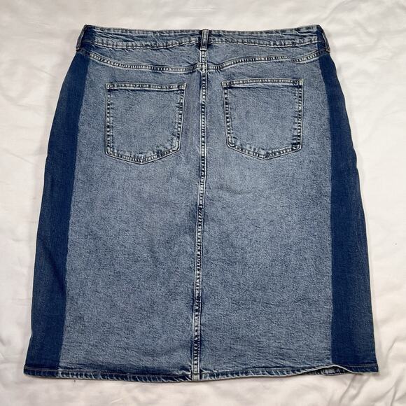 GAP Denim Midi Skirt Plus Size 18 / 34 Blue Light Wash Color Block Cotton Casual - Picture 9 of 13